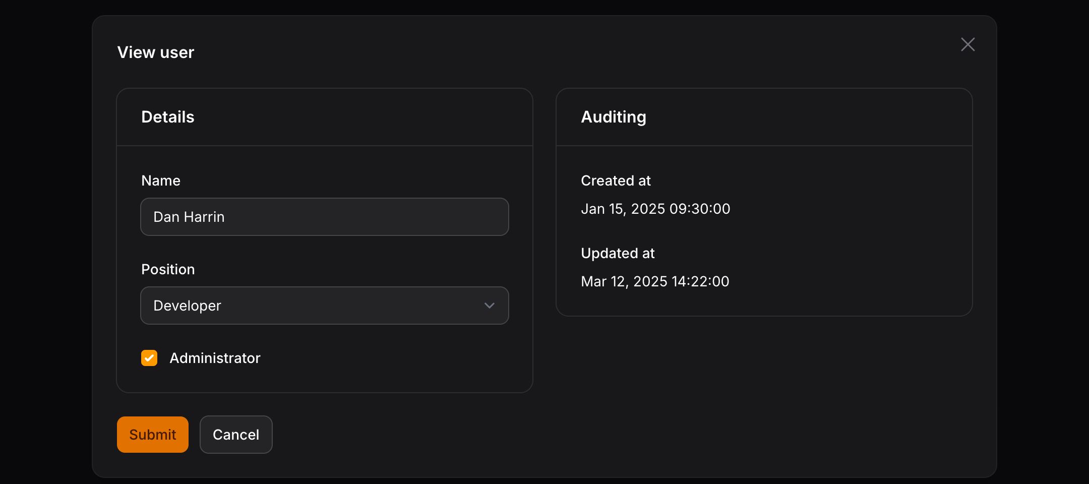 Modal with schema layout