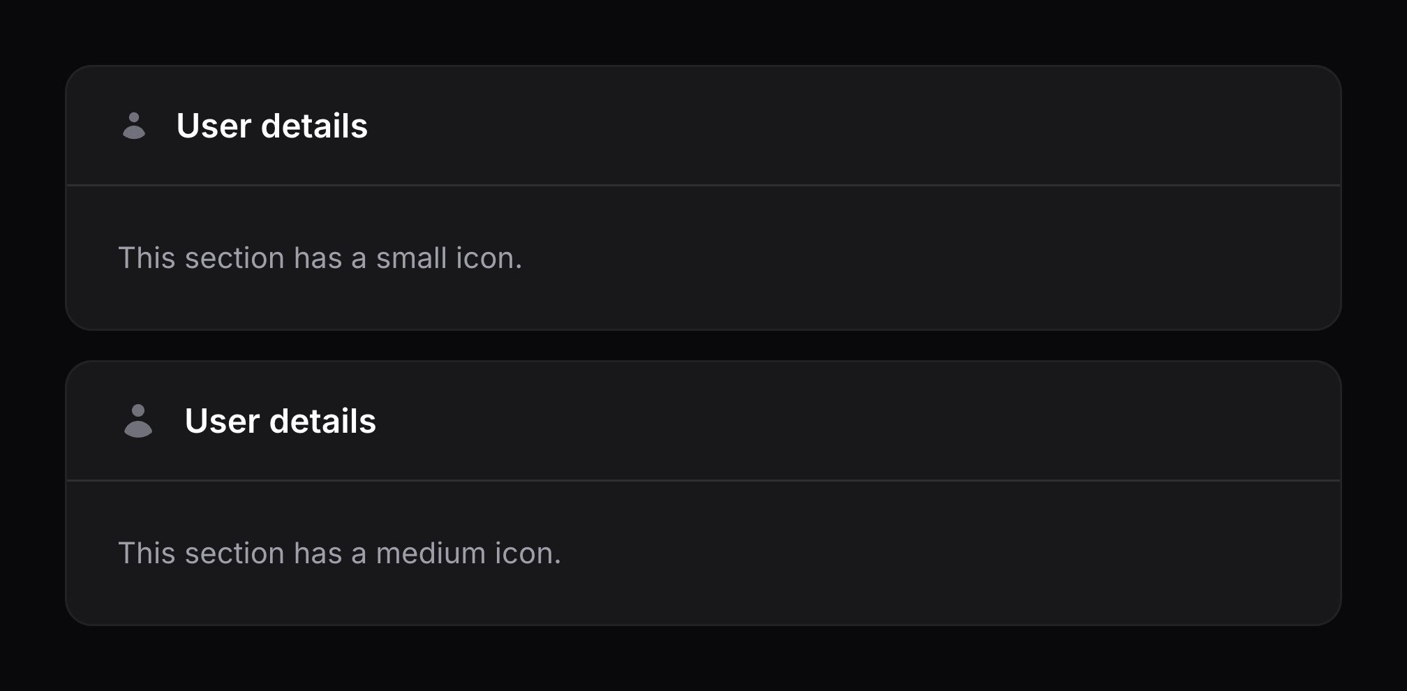 Sections with different icon sizes