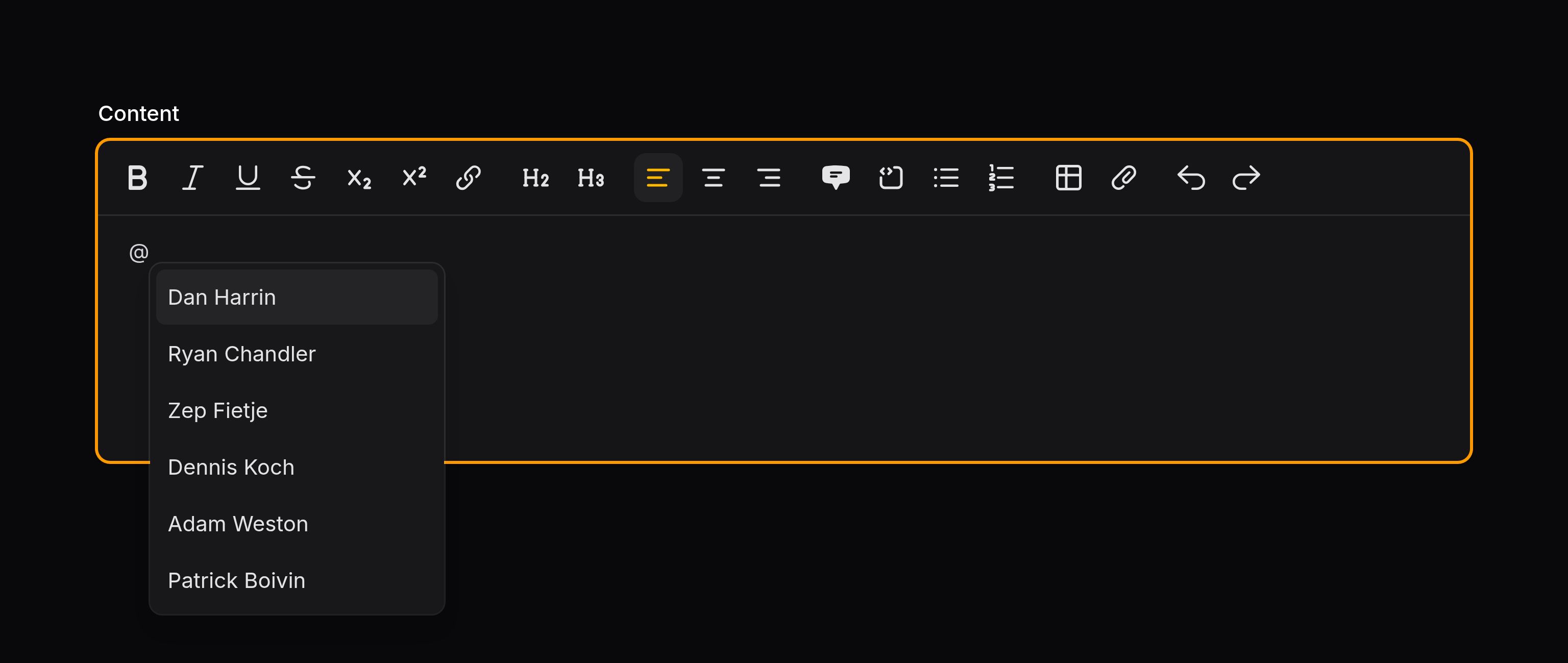Rich editor with mention suggestions
