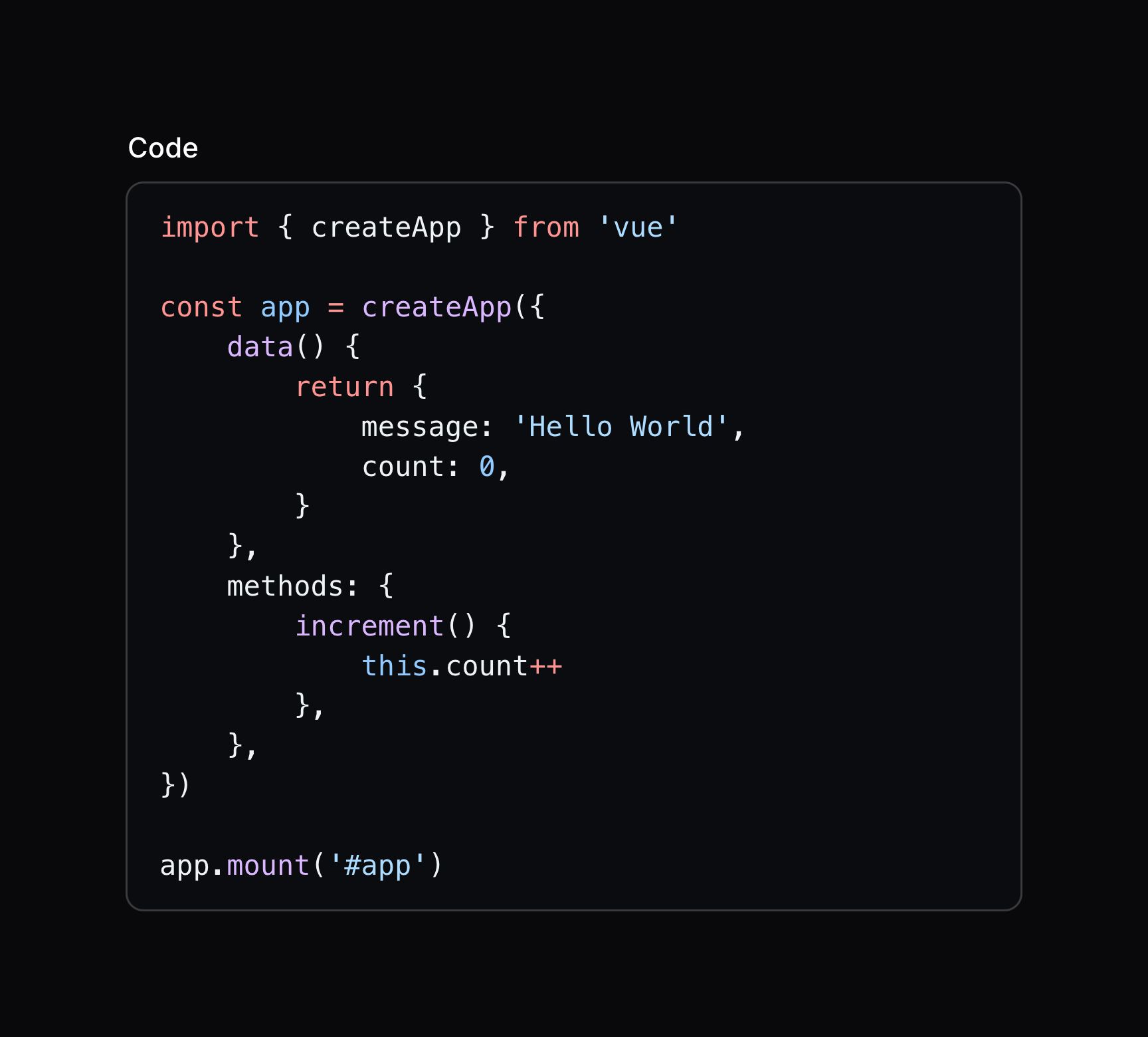 Code entry with JavaScript syntax highlighting