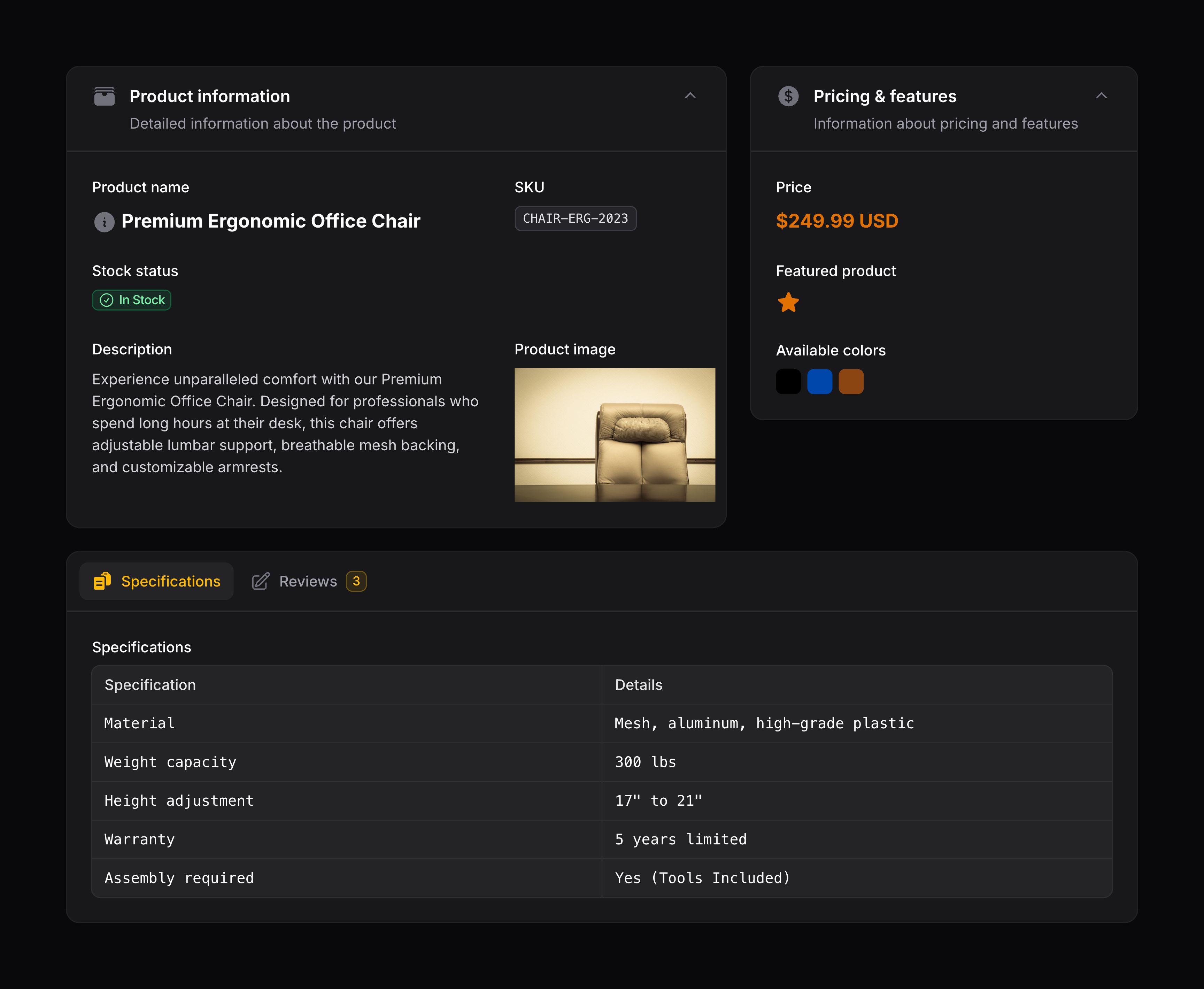 Product infolist example