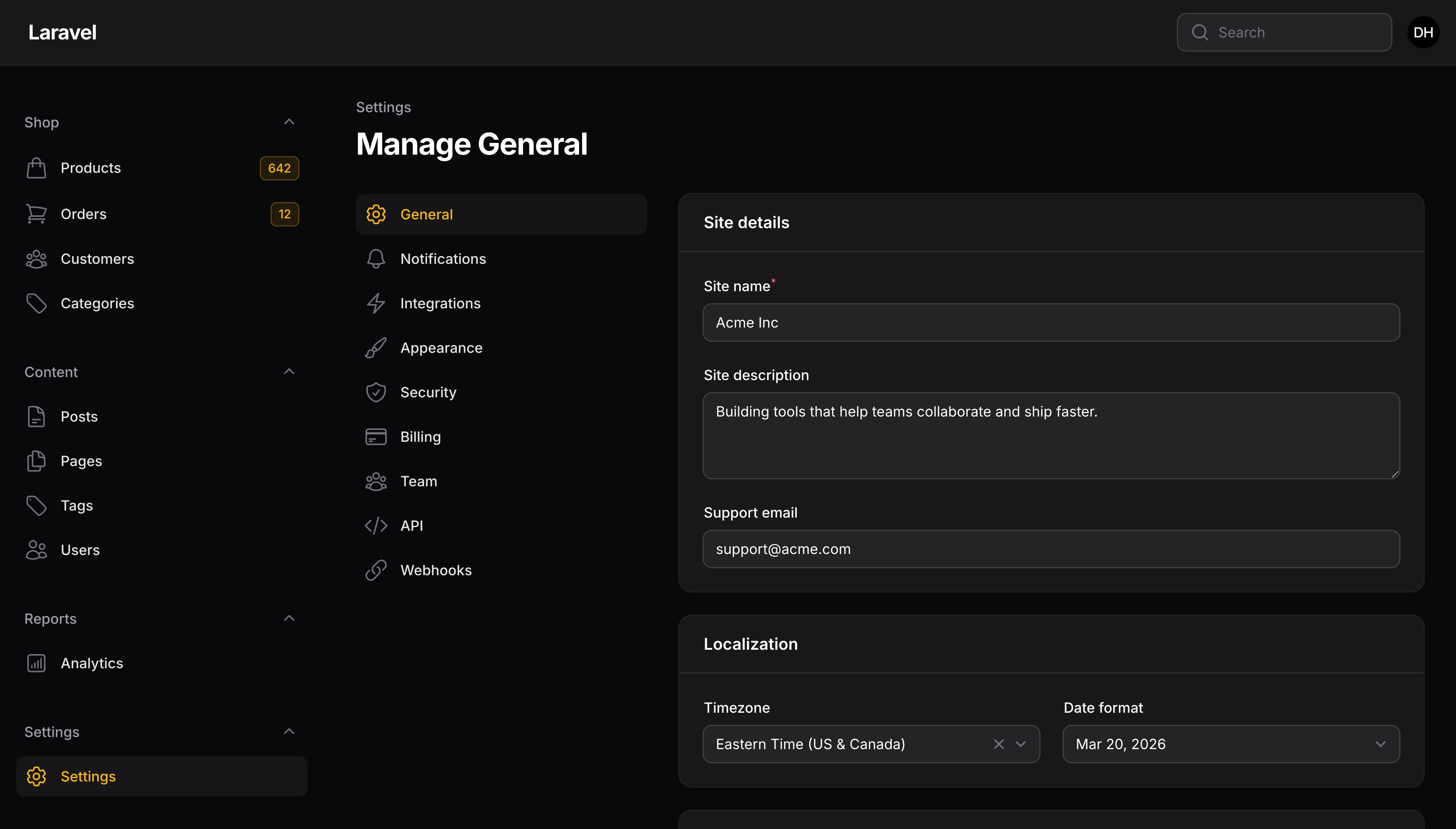 A cluster page with sub-navigation