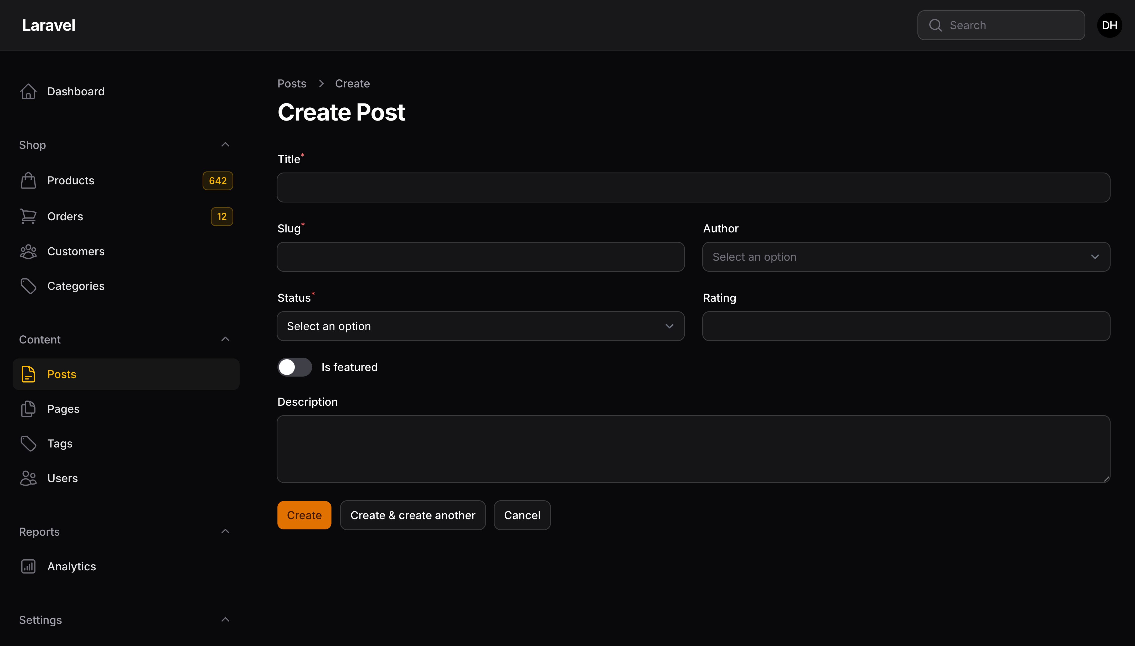 Resource create page
