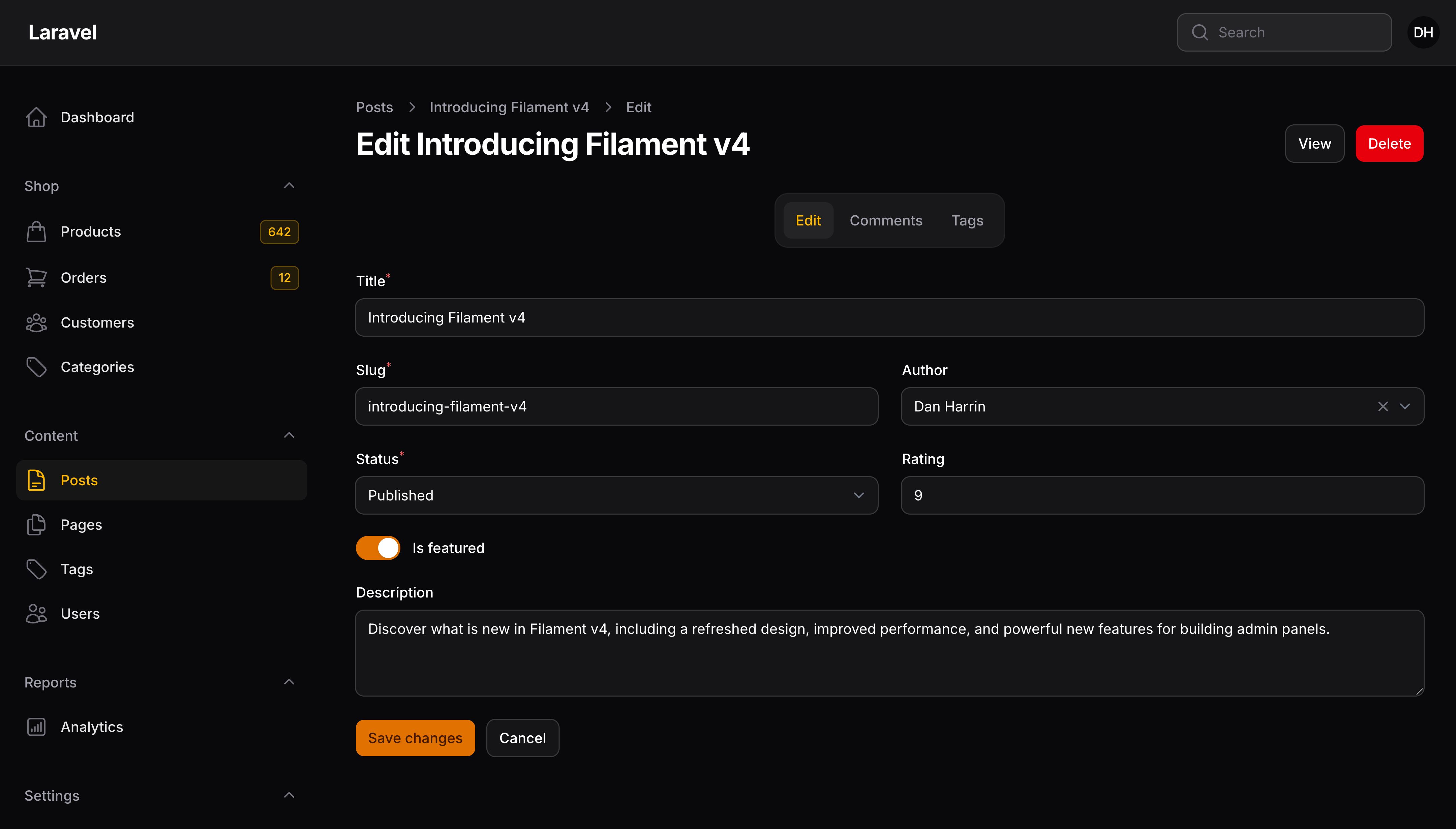 Resource edit page with combined relation manager tabs
