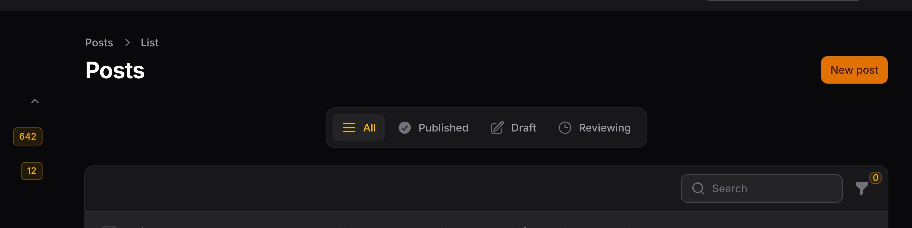 Resource listing page with tab icons