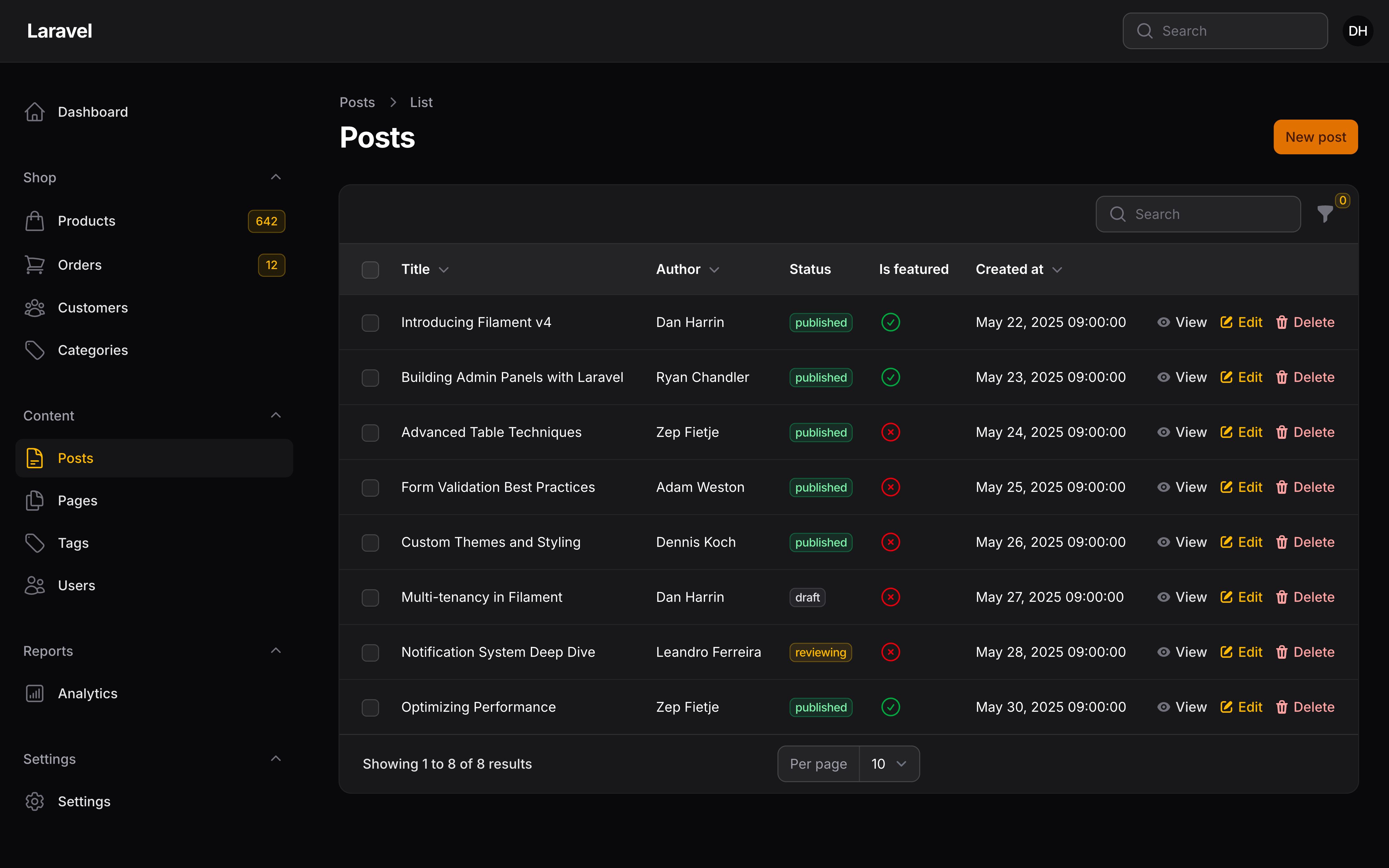 A resource listing page