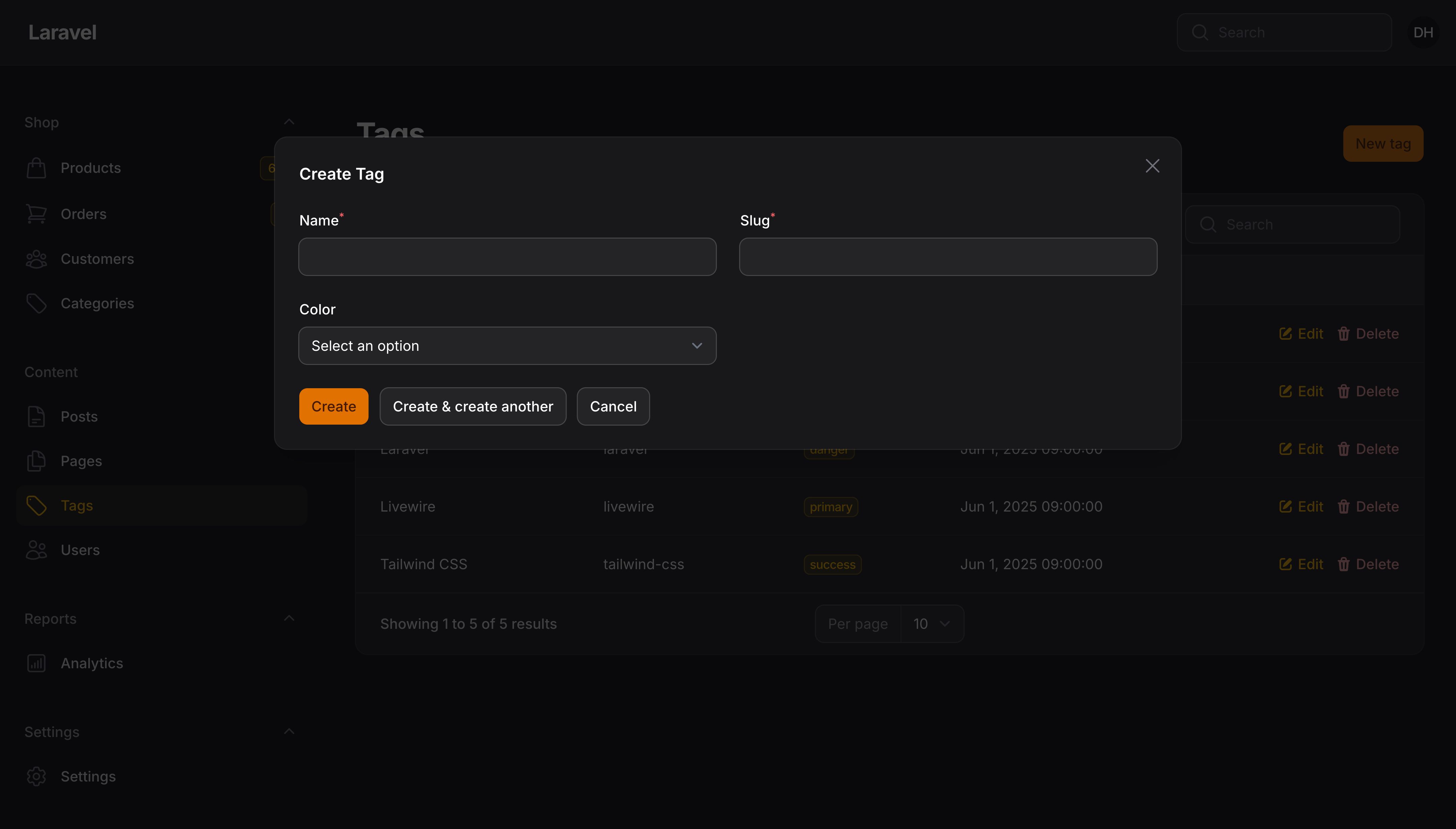 Simple (modal) resource create modal