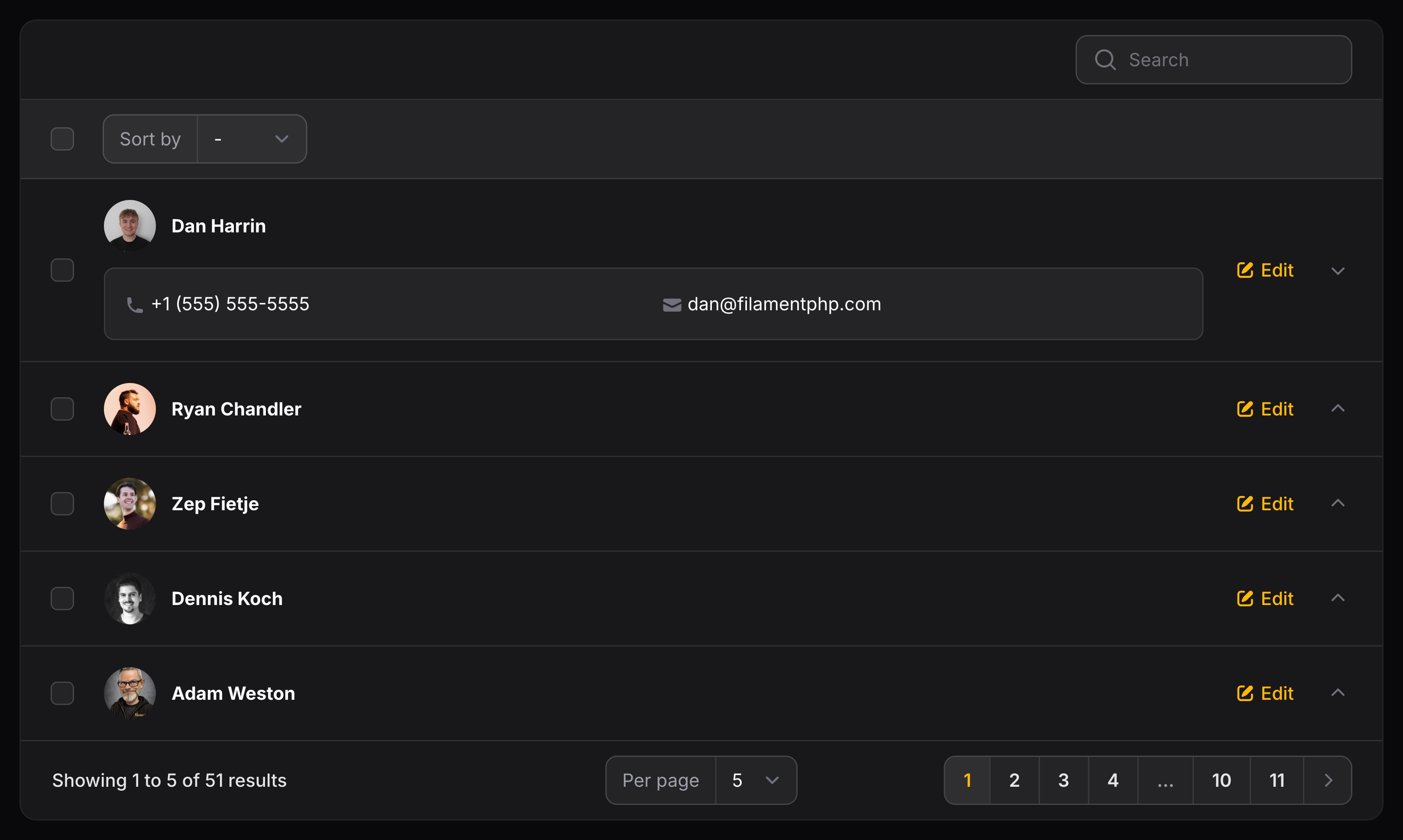 Table with collapsible content