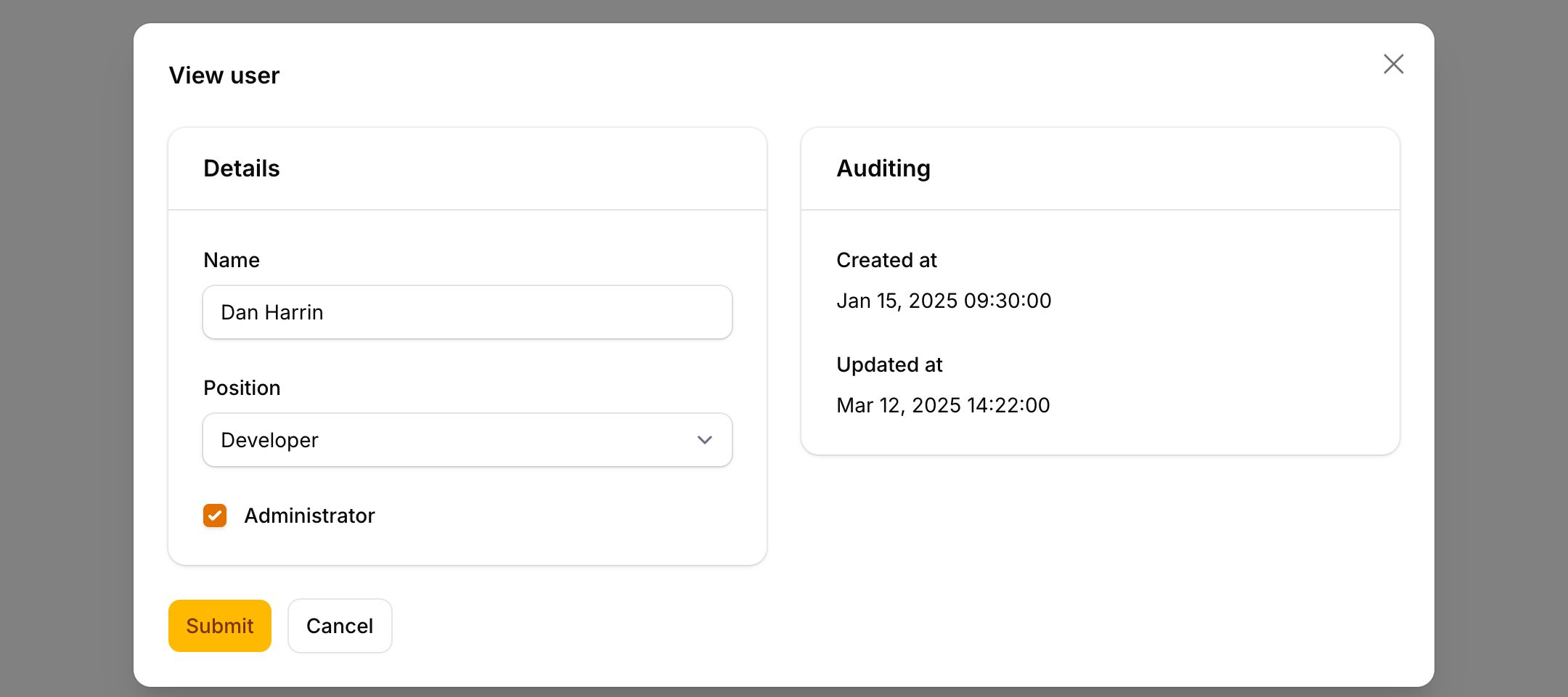 Modal with schema layout