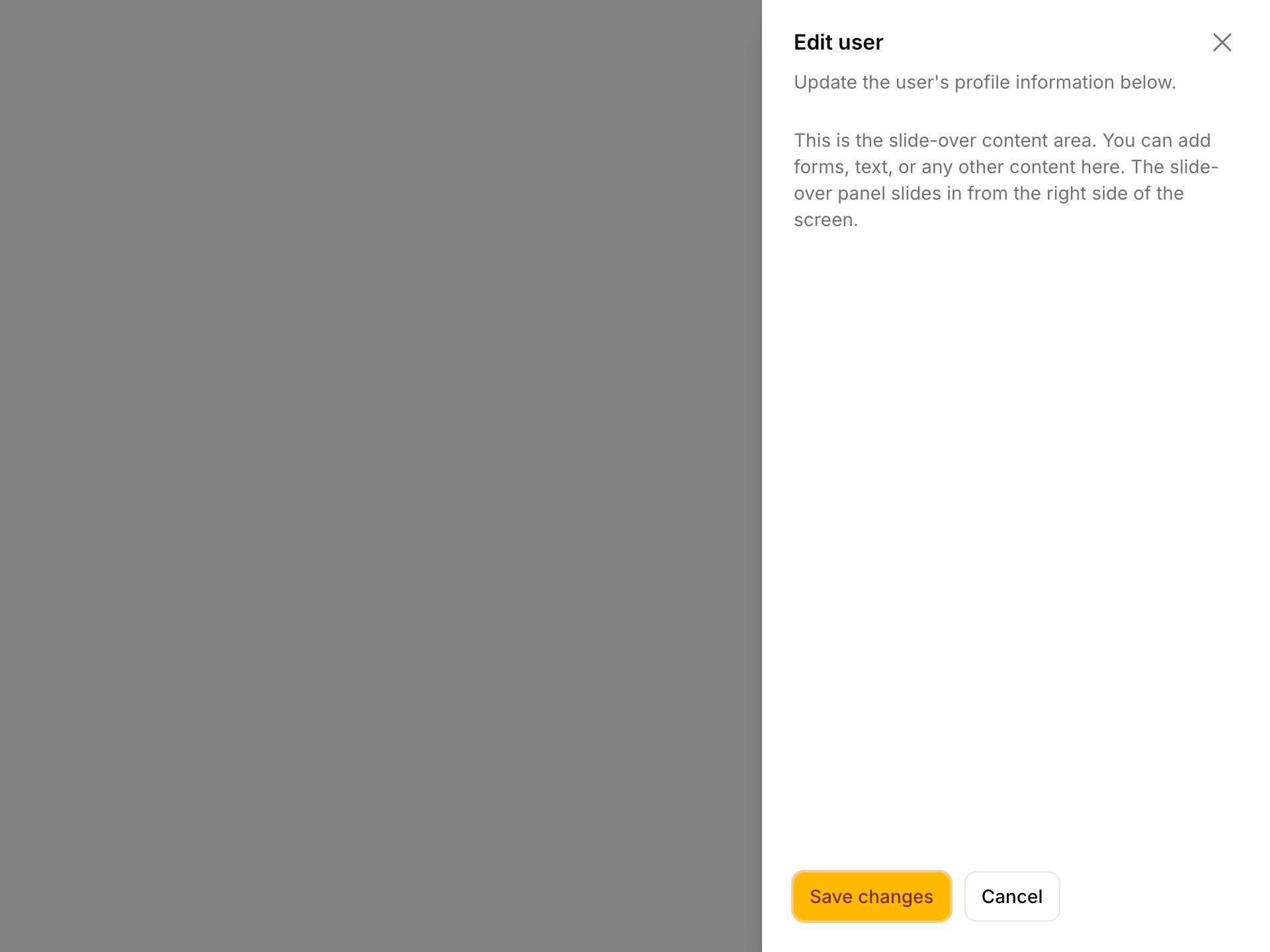 A slide-over modal
