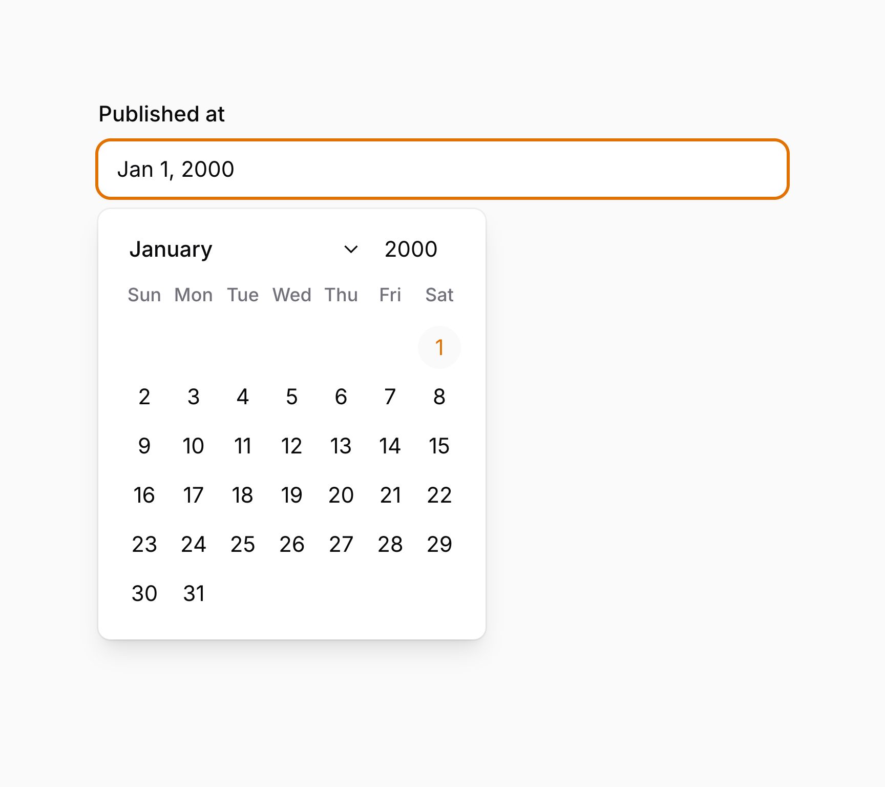 Date time picker where the week starts on Sunday