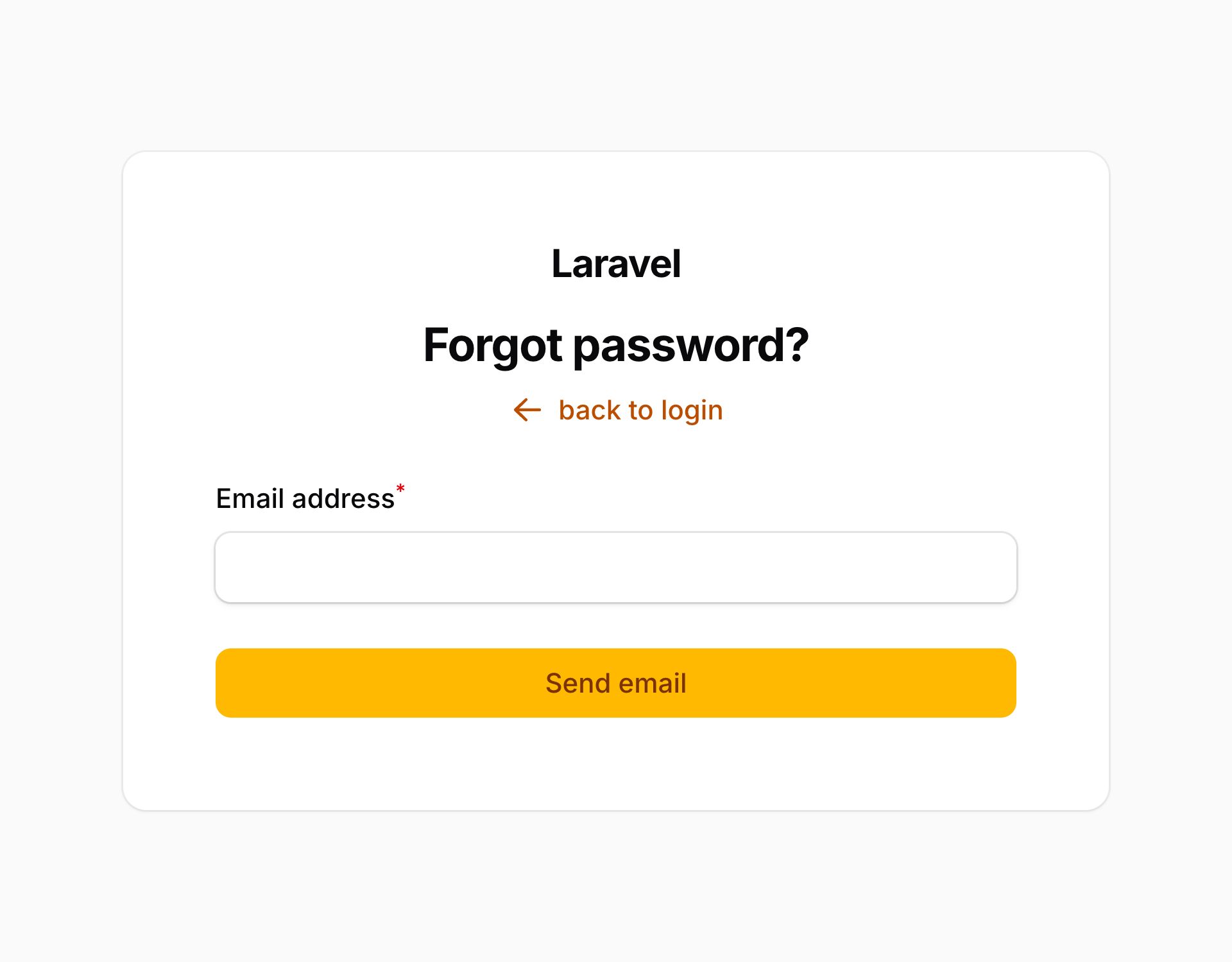 The default password reset page