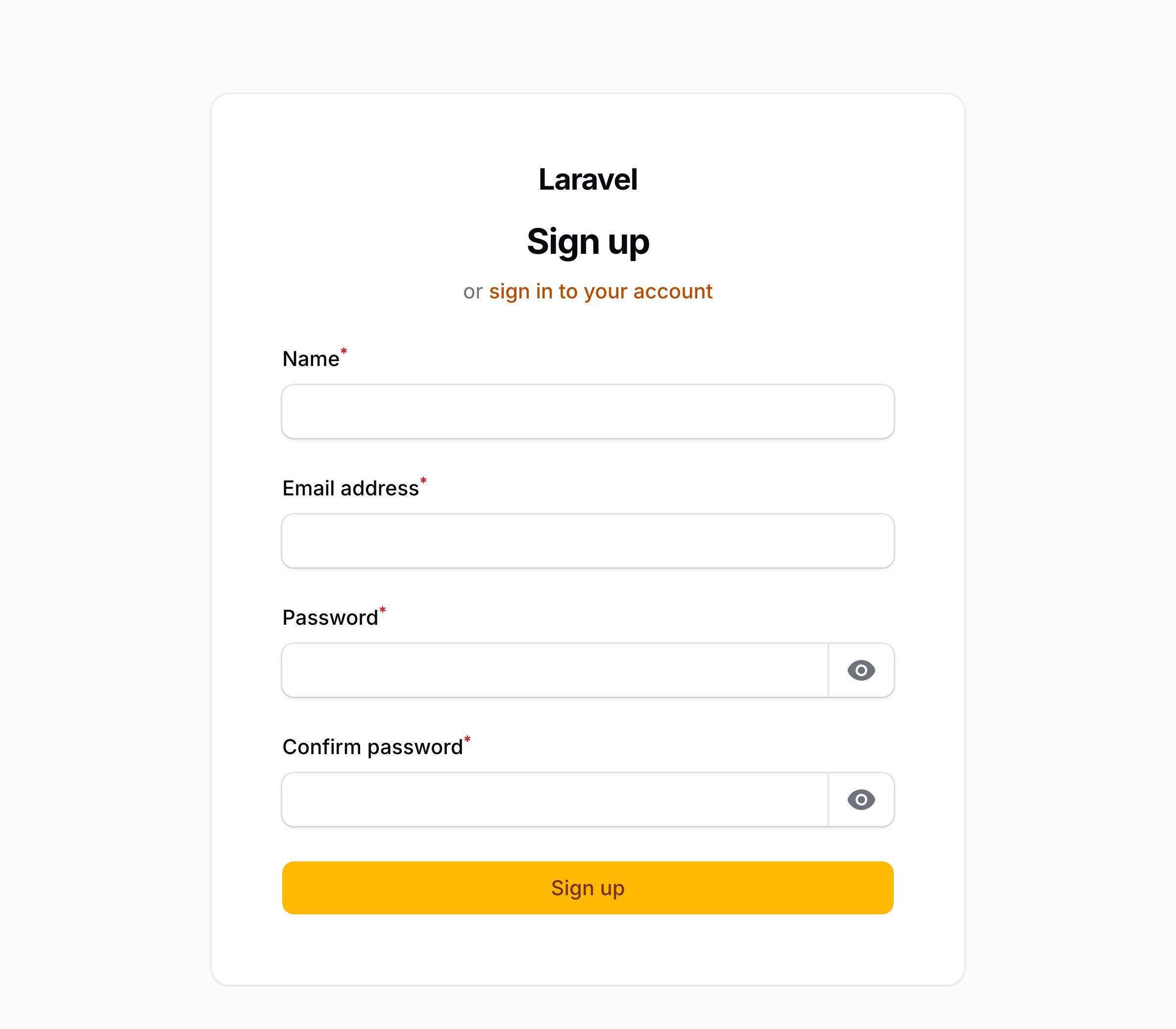 The default registration page