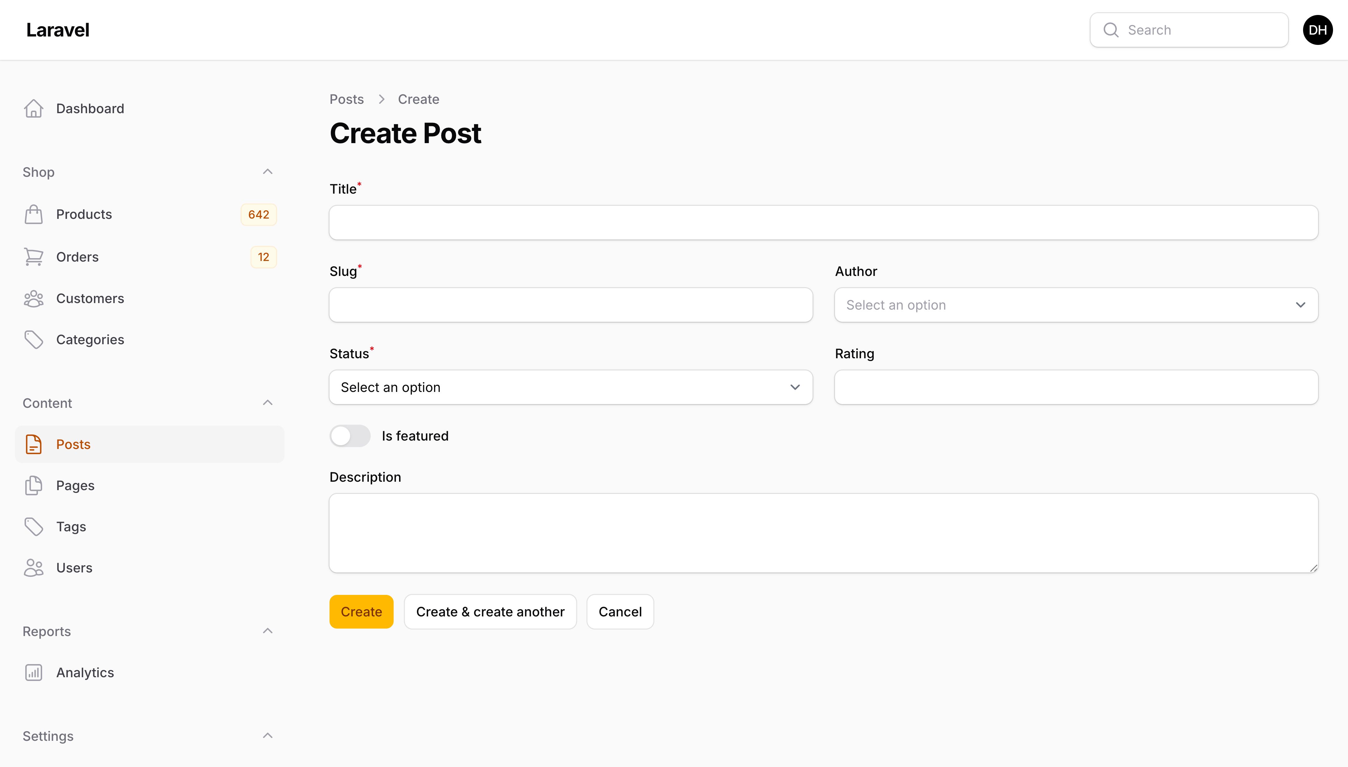 Resource create page
