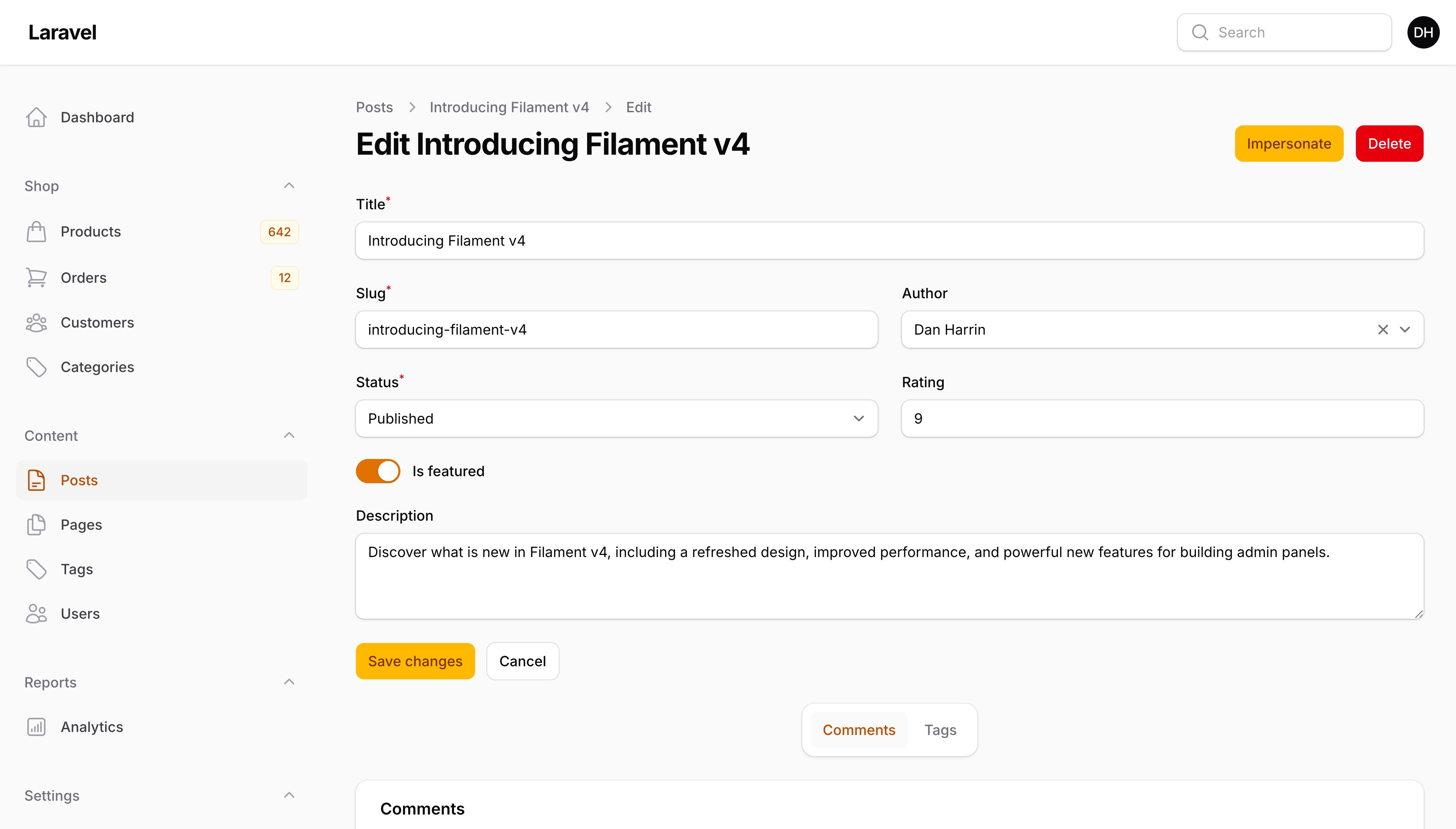 Resource edit page with custom header actions