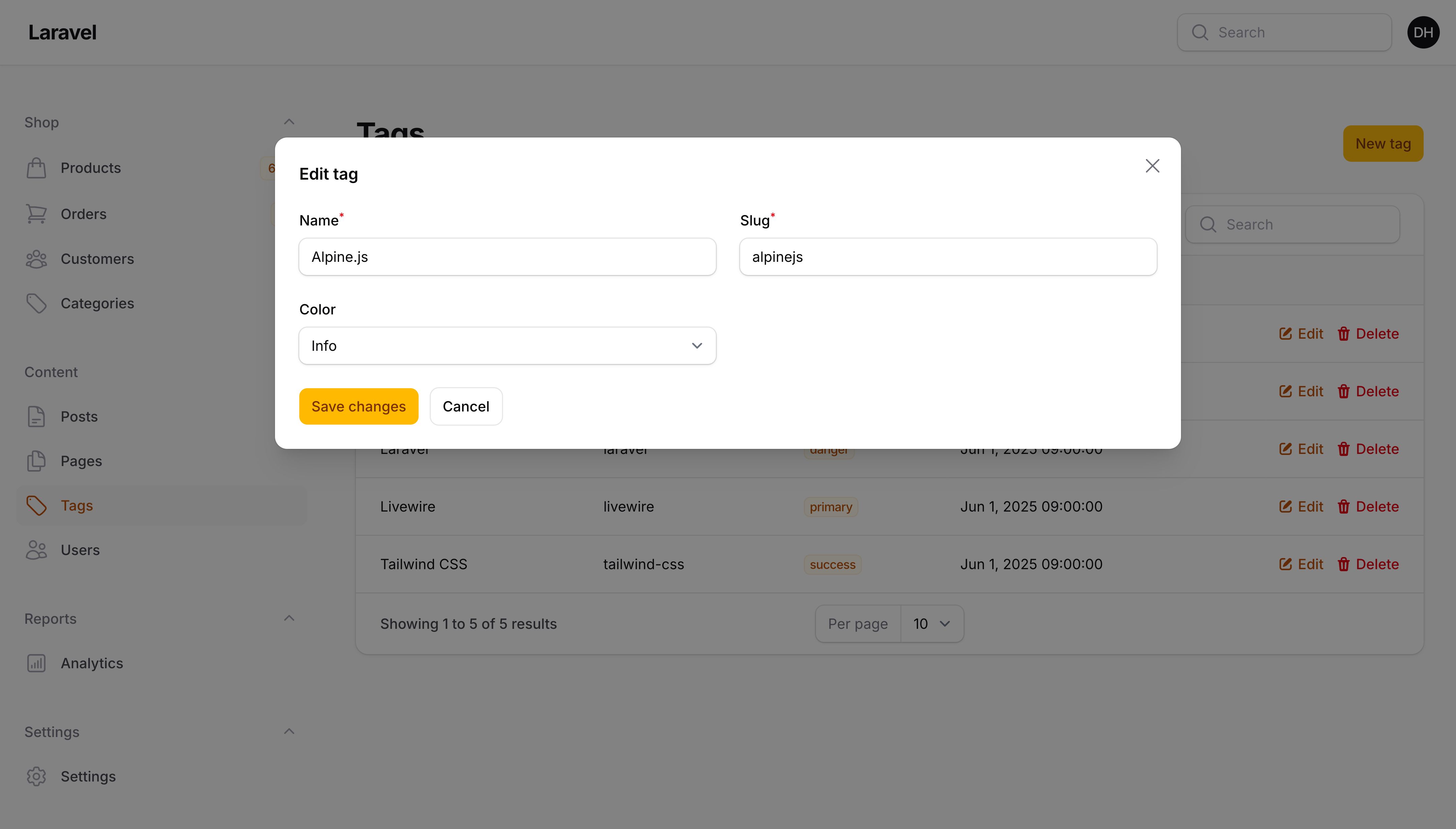 Simple (modal) resource edit modal