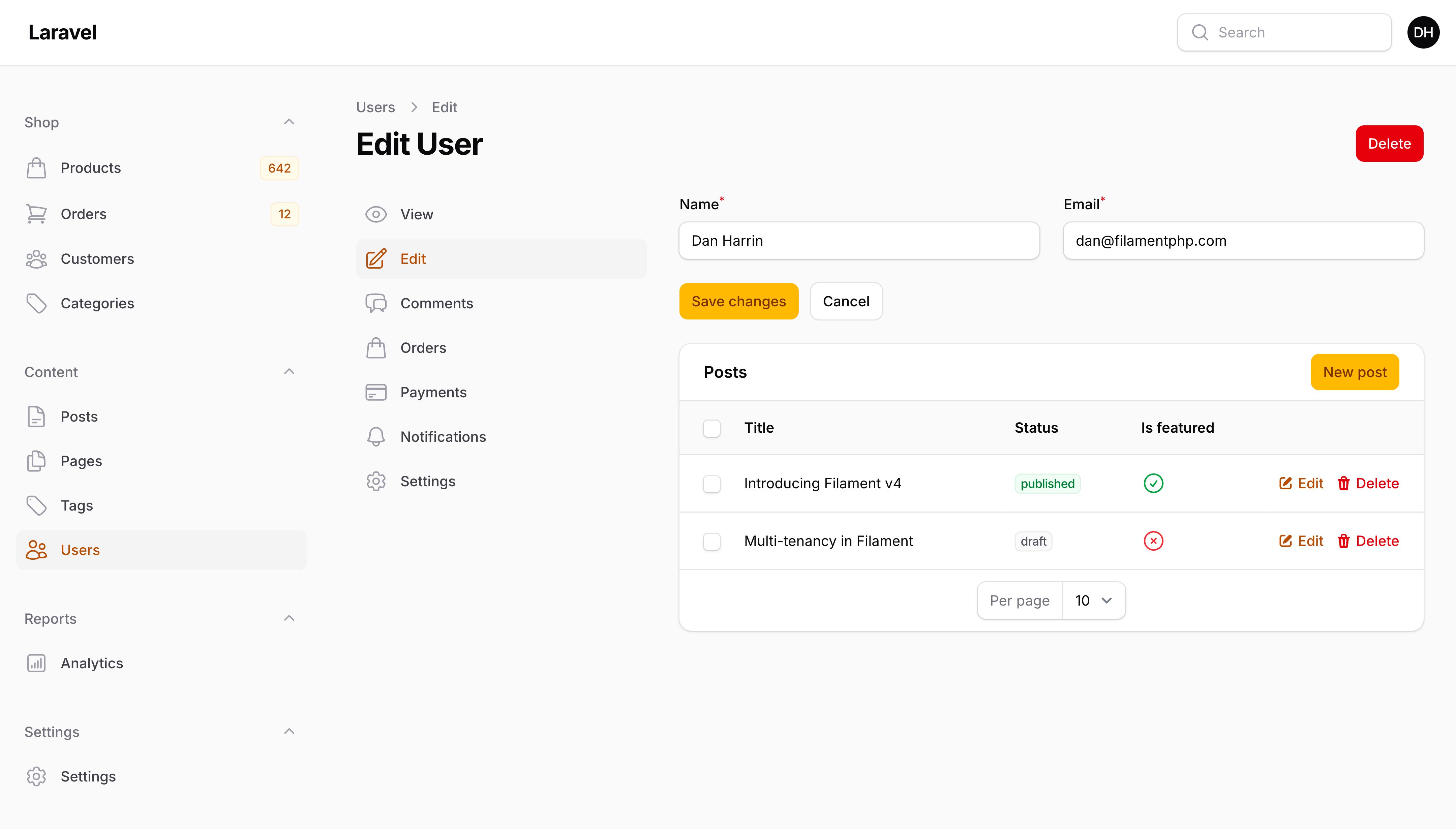 Resource with sub-navigation