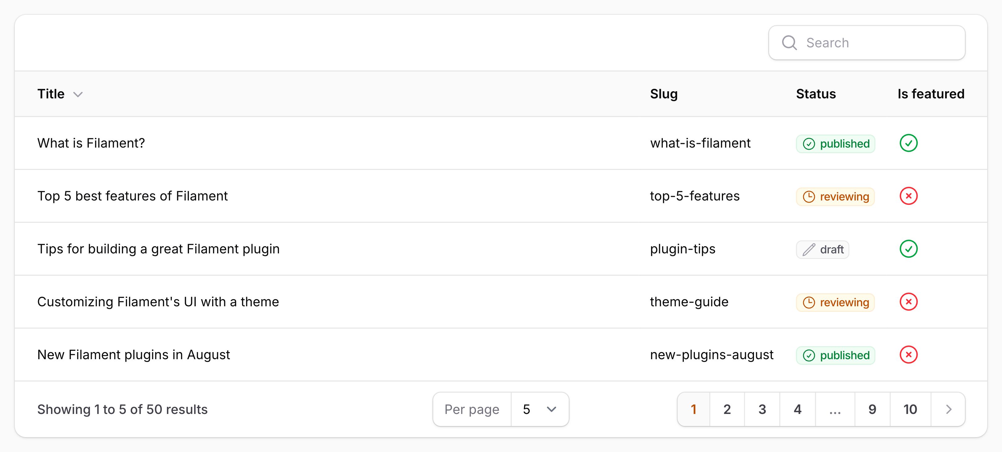 Table with column width controls