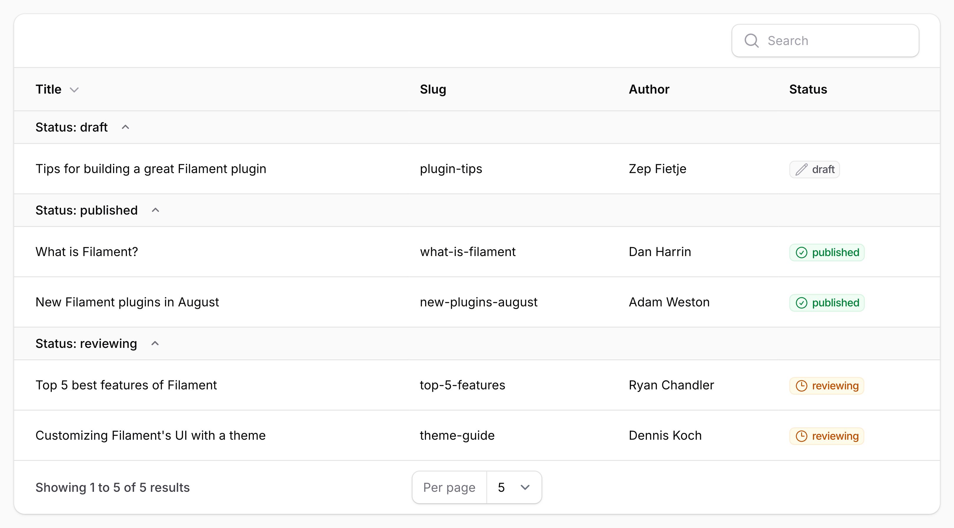 Table with collapsible groups