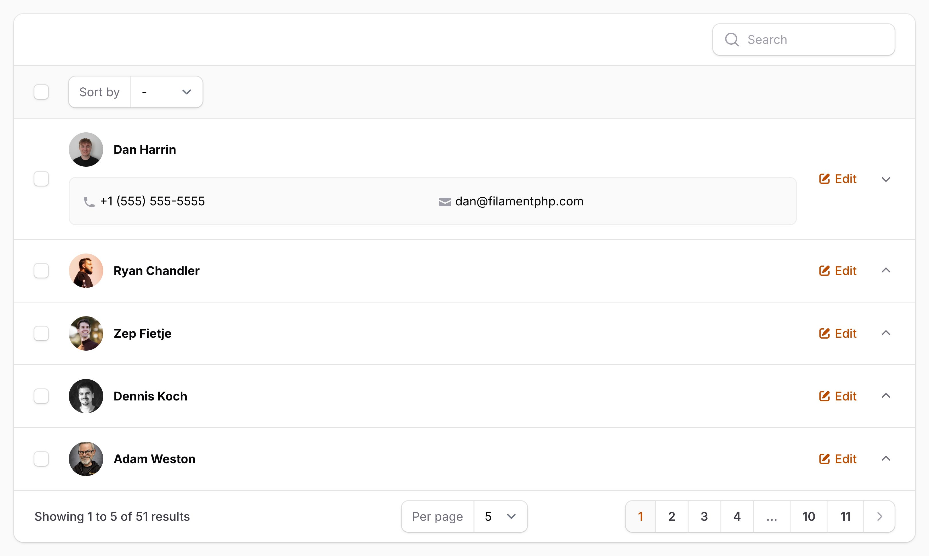 Table with collapsible content