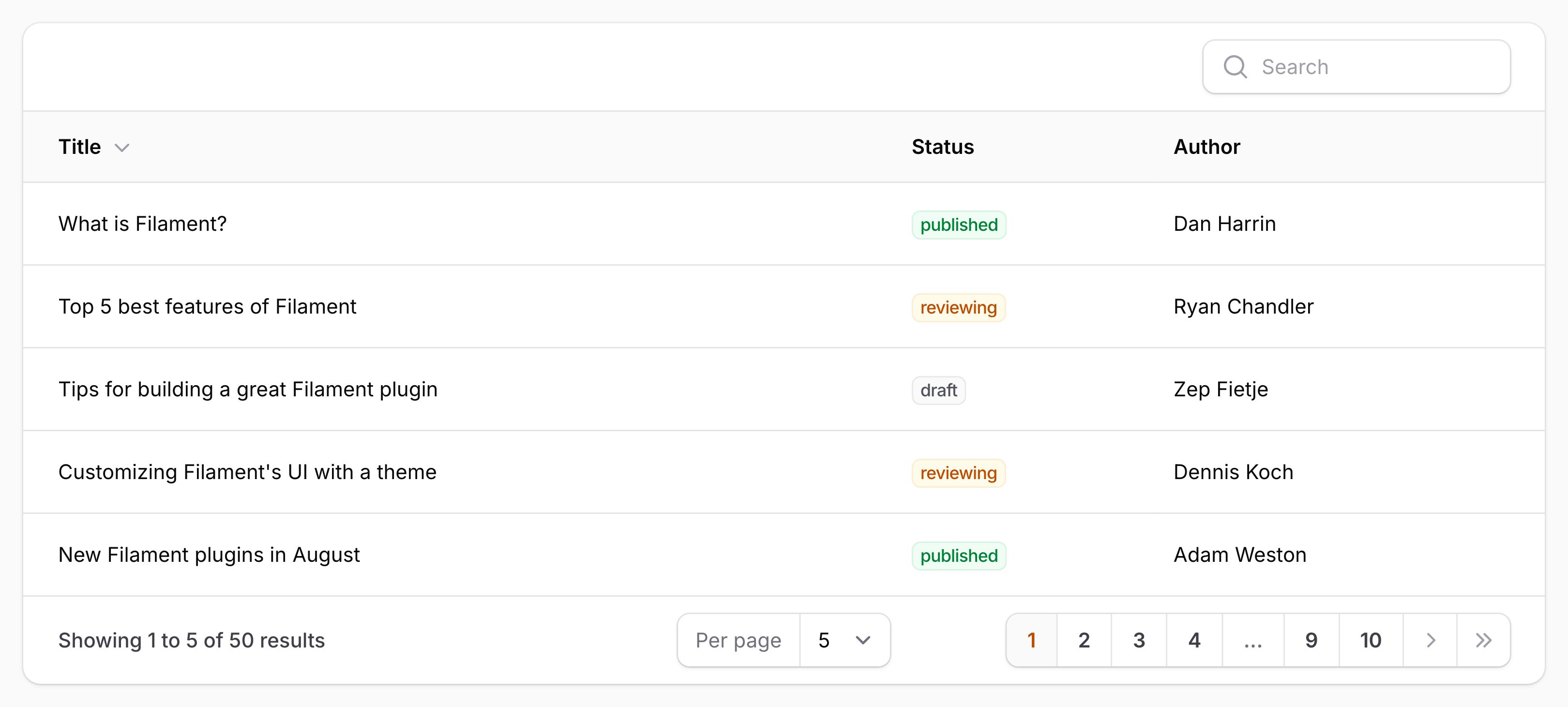 Table with extreme pagination links